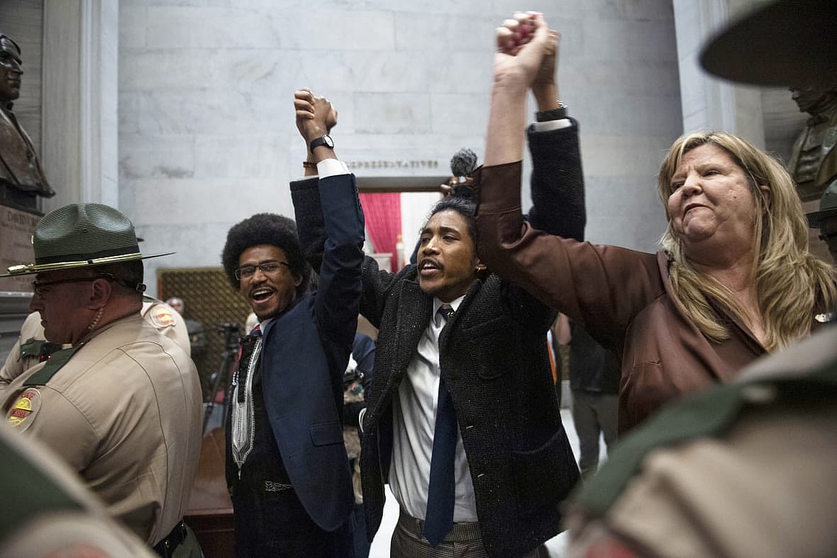 Democratic Representatives Justin Pearson of Memphis, Justin Jones of Nashville and Gloria Johnson of Knoxville