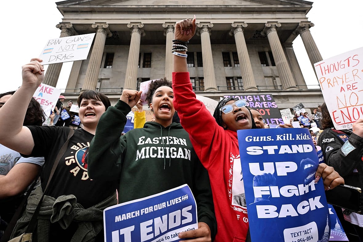 Anti-gun demonstrators protest at the Tennessee Capitol