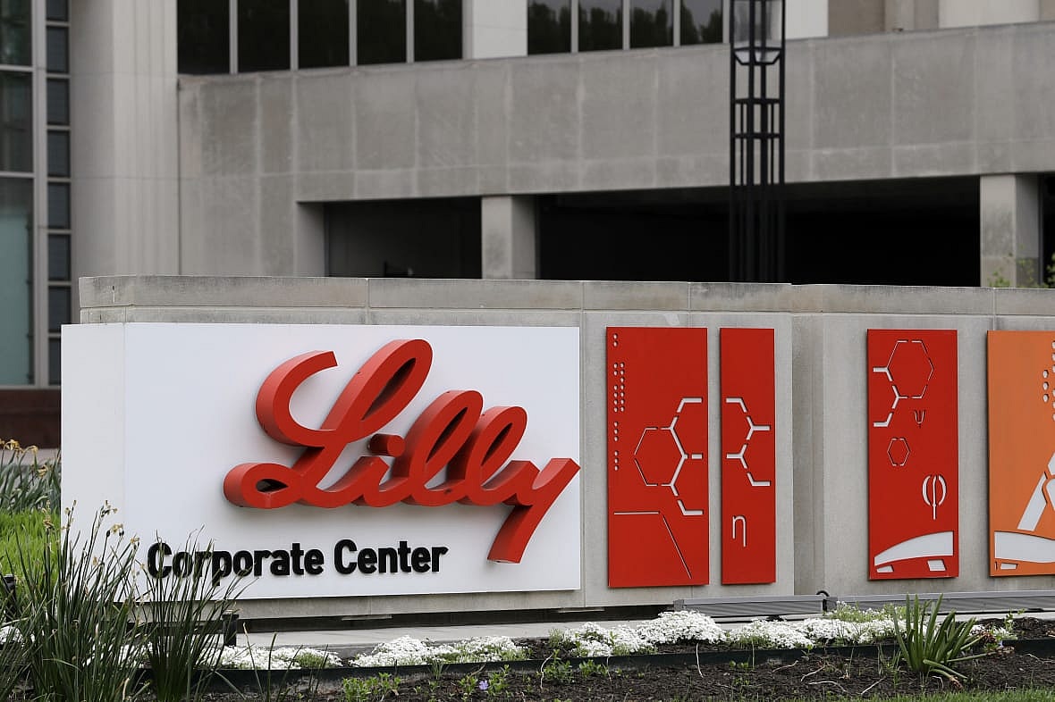 A sign for Eli Lilly & Co. outside corporate headquarters in Indianapolis