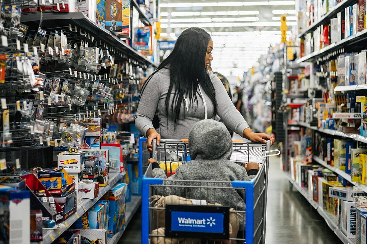 A customer shops in a Walmart store