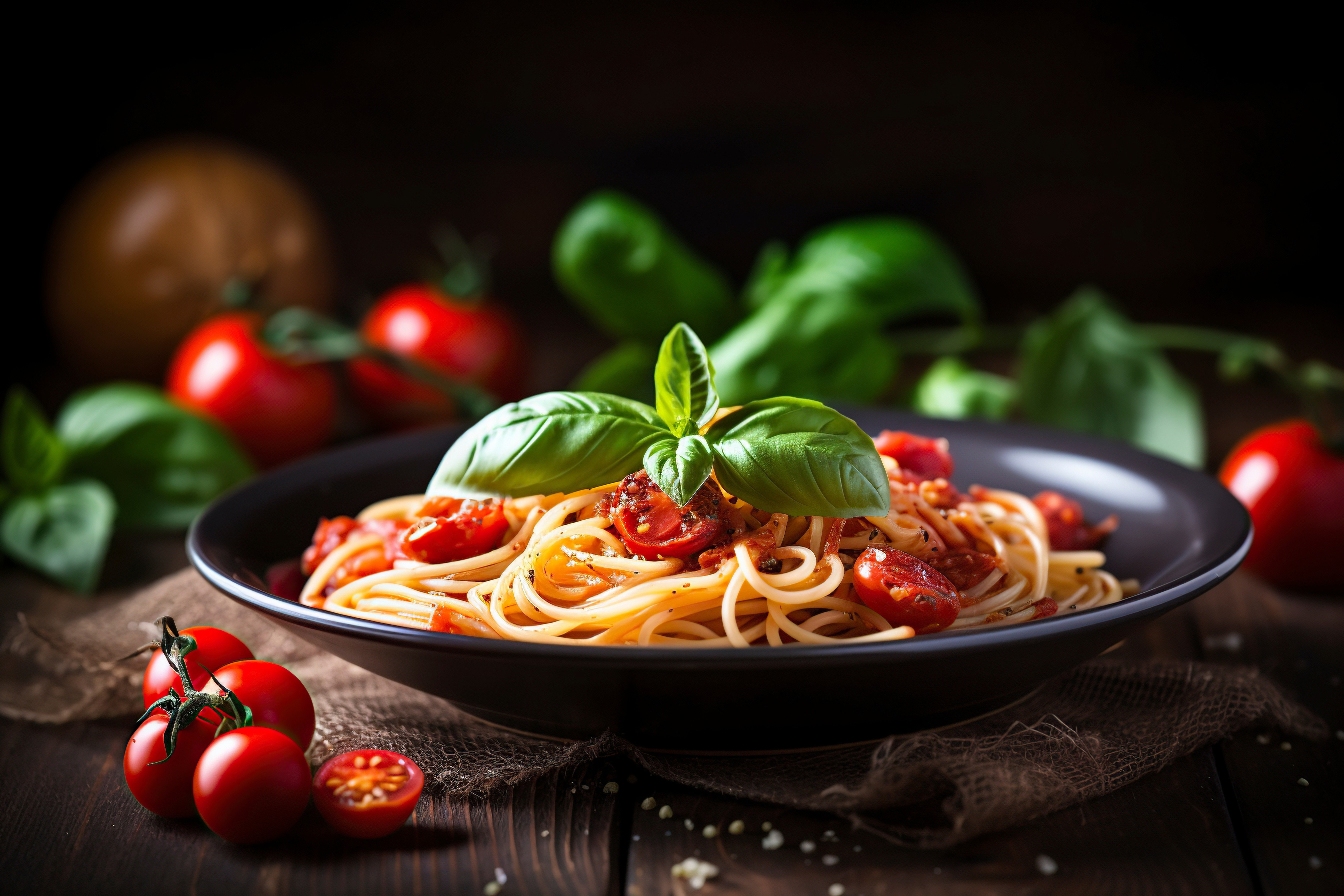 Pasta with tomatoes, garlic and lemon
