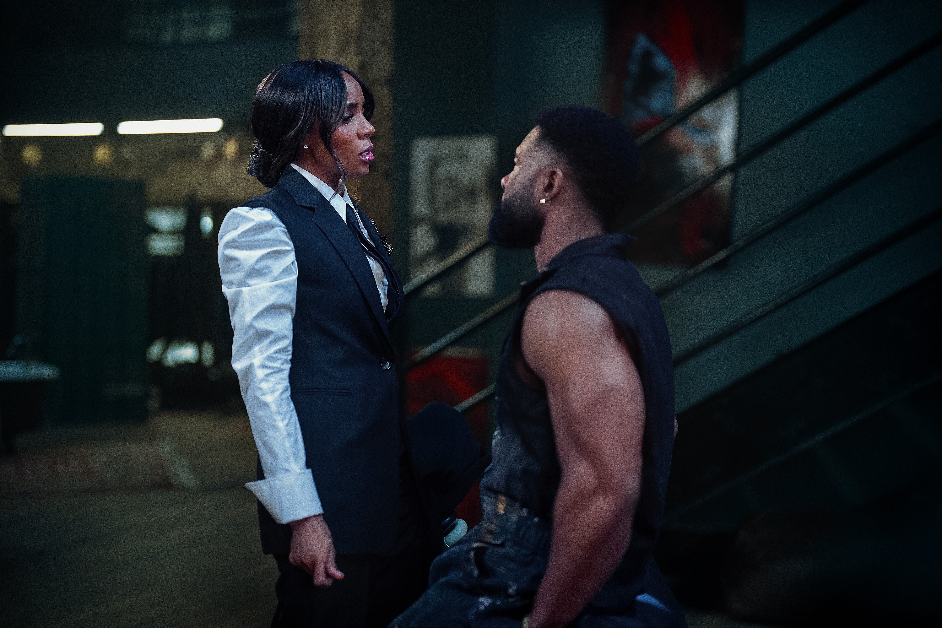 Actors Kelly Rowland and Trevante Rhodes in “Mea Culpa”