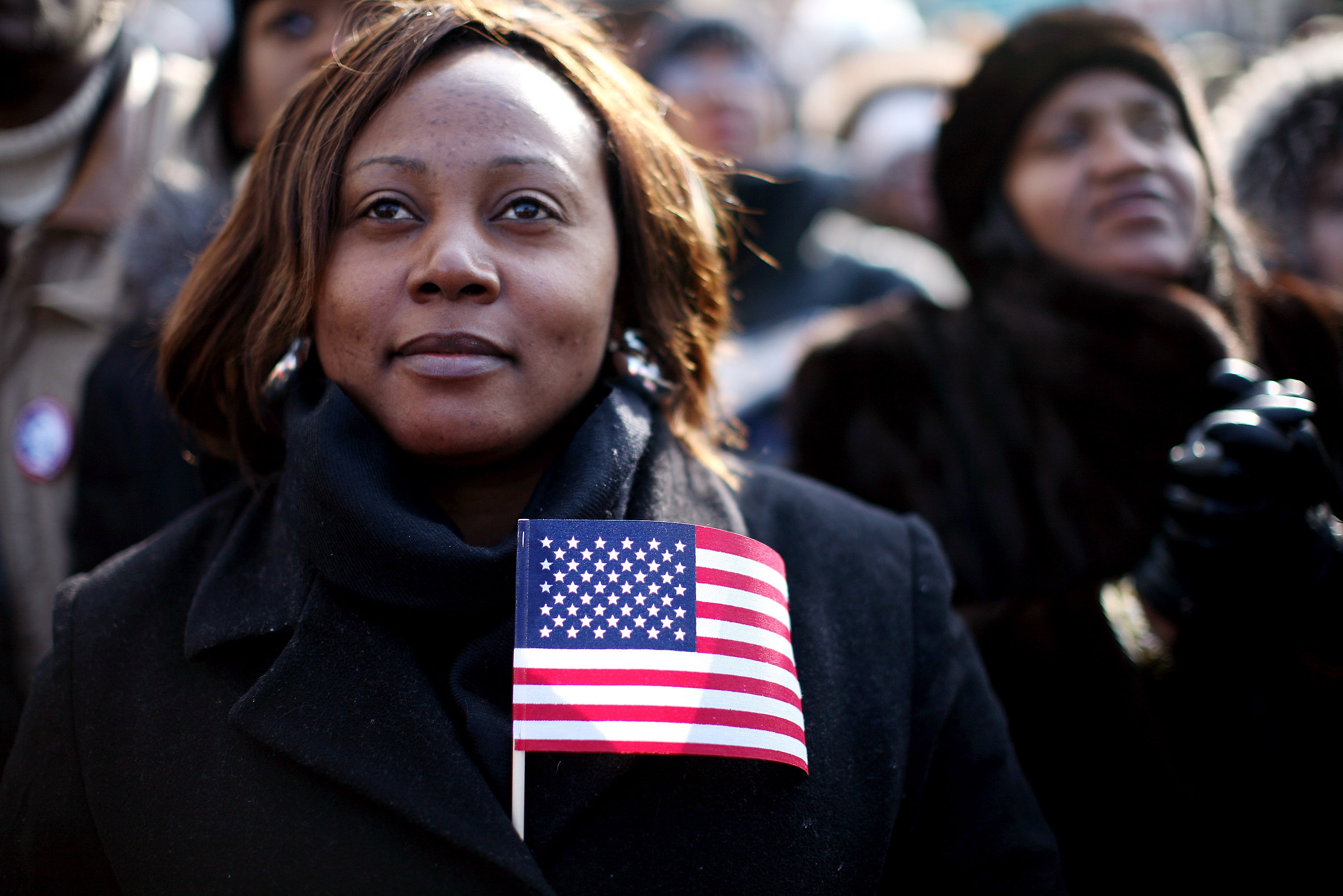 People watch the inauguration of Barack Obama