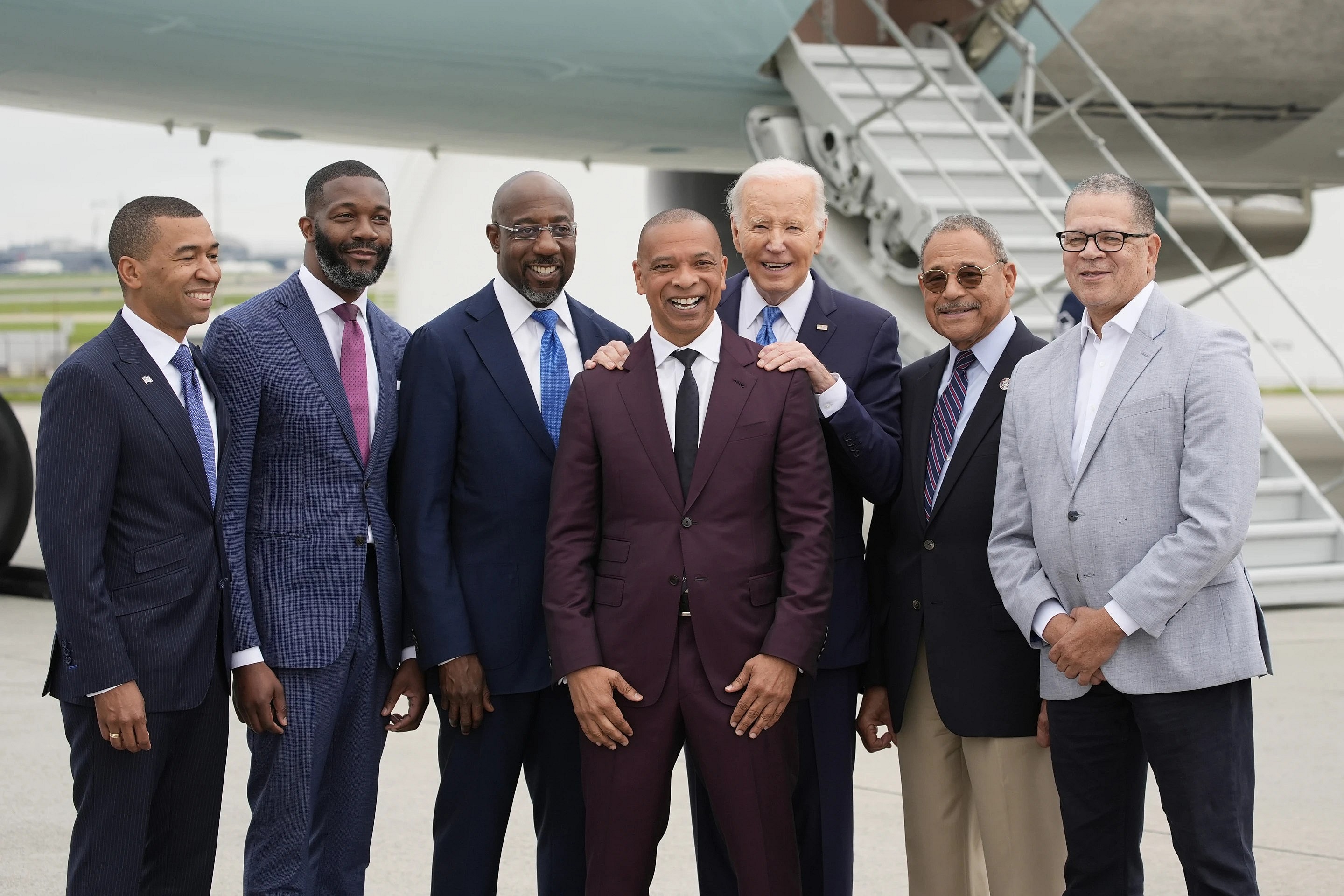 Steven Reed, President Joe Biden, Randall Woodfin, Raphael Warnock, Marlon Kimpson, Sanford Bishop and John Eaves