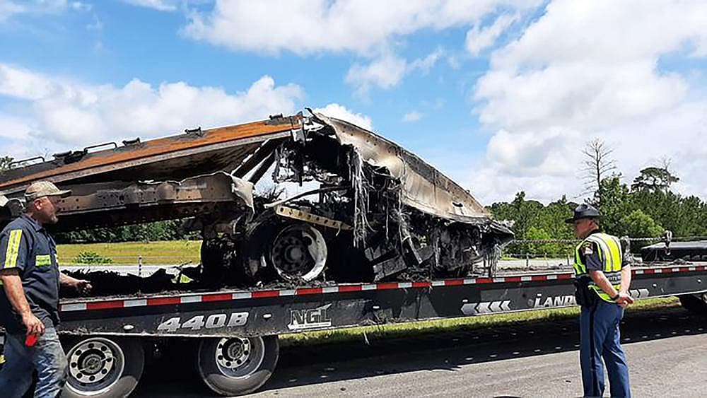 Wreckage from a fatal multiple-vehicle crash