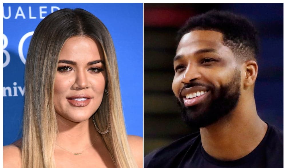 This combination file photo shows TV personality Khloe Kardashian at the NBCUniversal Network 2017 Upfront in New York on May 15, 2017, left, and Cleveland Cavaliers' Tristan Thompson during an NBA basketball practice in Oakland, Calif., on May 30, 2018. Declaring “I’m not a homewrecker,” Jordyn Woods sat down Friday, March 1, 2019, on Jada Pinkett Smith’s Facebook Watch show to clear up wild social media speculation over exactly what happened between her and Cleveland Cavalier Tristan Thompson: One kiss on the lips that took her by surprise. Thompson is the father of Khloe Kardashian’s baby, True, and Woods was the best friend of Kardashian sister Kylie Jenner. (AP Photo/File)