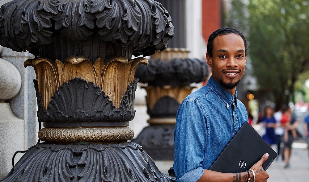 Hadi Shakuur, CEO and founder of Muzbnb, poses for a photograph Friday, Aug. 2, 2019, in Washington. (AP Photo/Alex Brandon)