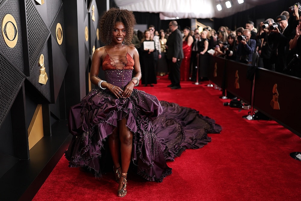 Doechii attends the 68th Grammys in a custom Roberto Cavalli gown