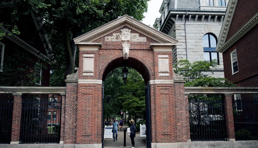 A general view of one of the many gates to the Harvard University Campus in the Boston suburb of Cambridge on August 31, 2018 in Boston MA. (Photo by Paul Marotta/Getty Images)