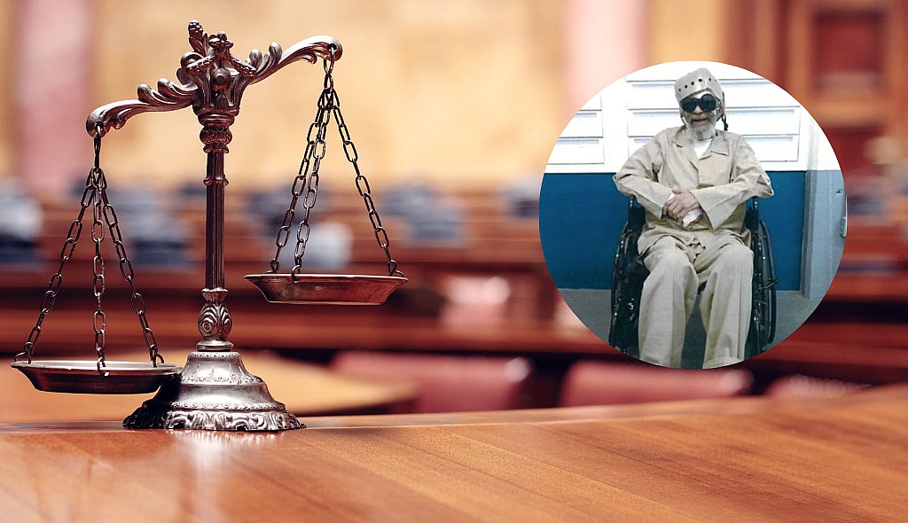 A photo of Charles "Sonny" Burton with a stock image of a courtroom