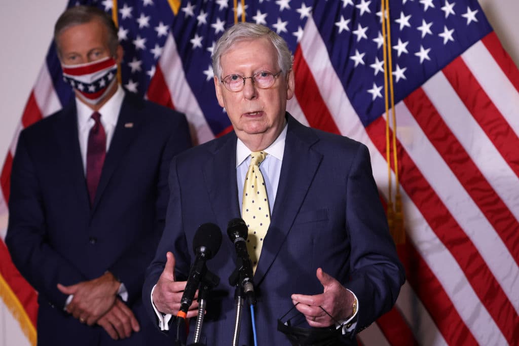 GOP And Democratic Senators Hold Press Conferences At The U.S. Capitol