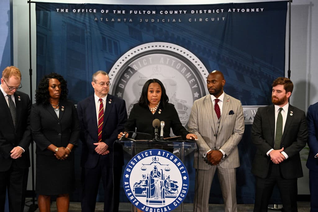 Fulton County District Attorney Fani Willis speaks at a news conference