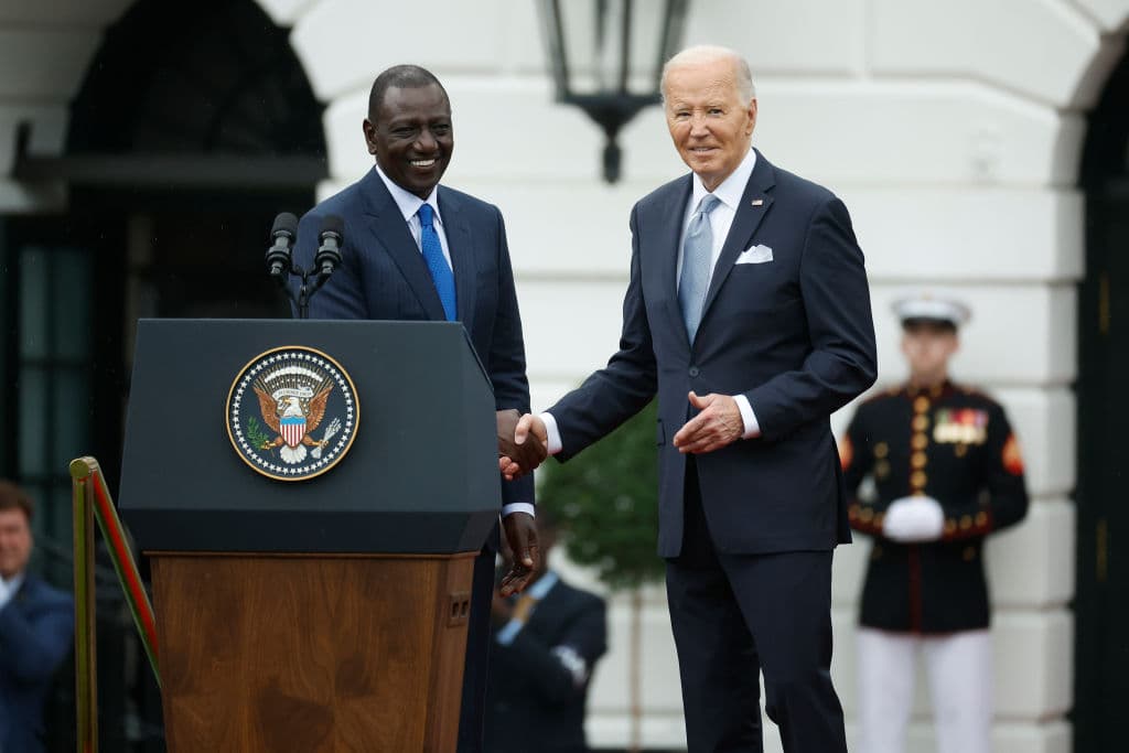 President Joe Biden shakes hands with Kenyan President William Ruto