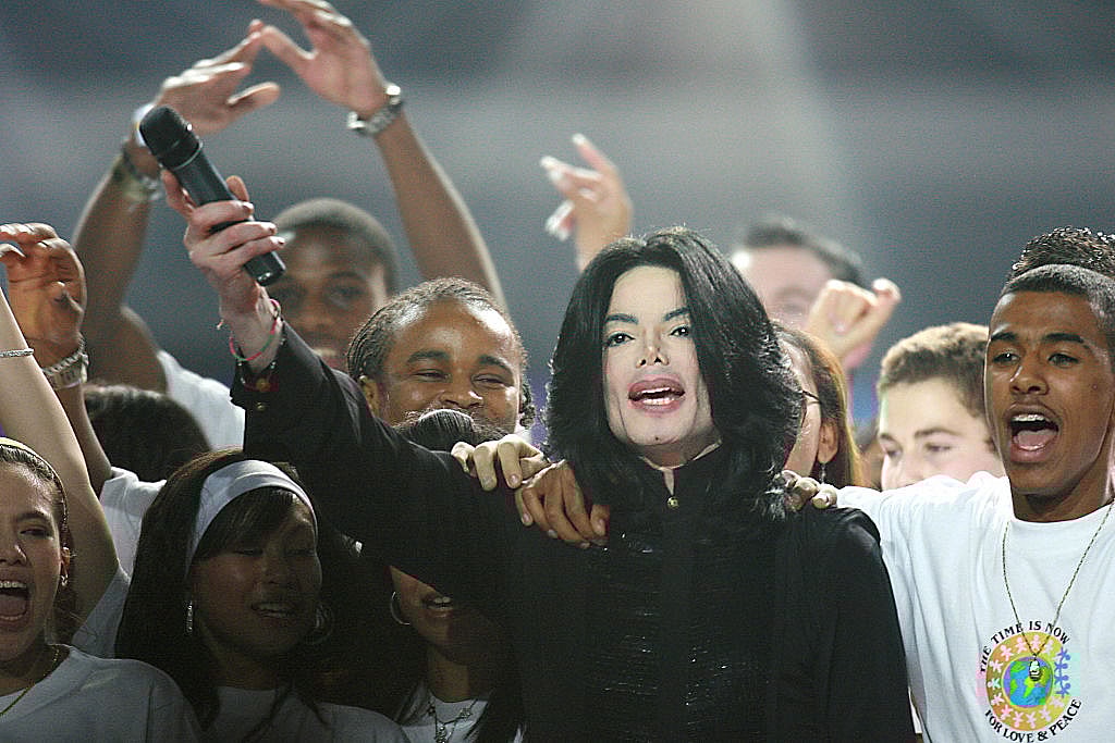 Pop star Michael Jackson performs "We Are the World"