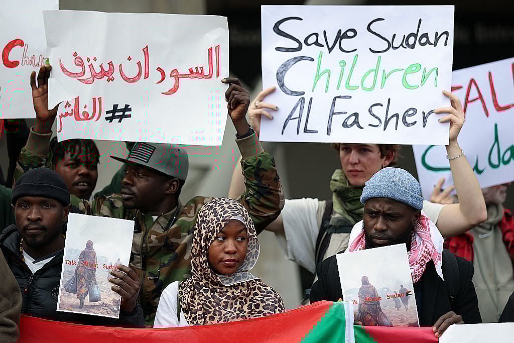 Protestors Demonstrate In Solidarity With Sudan Outside Scottish Parliament