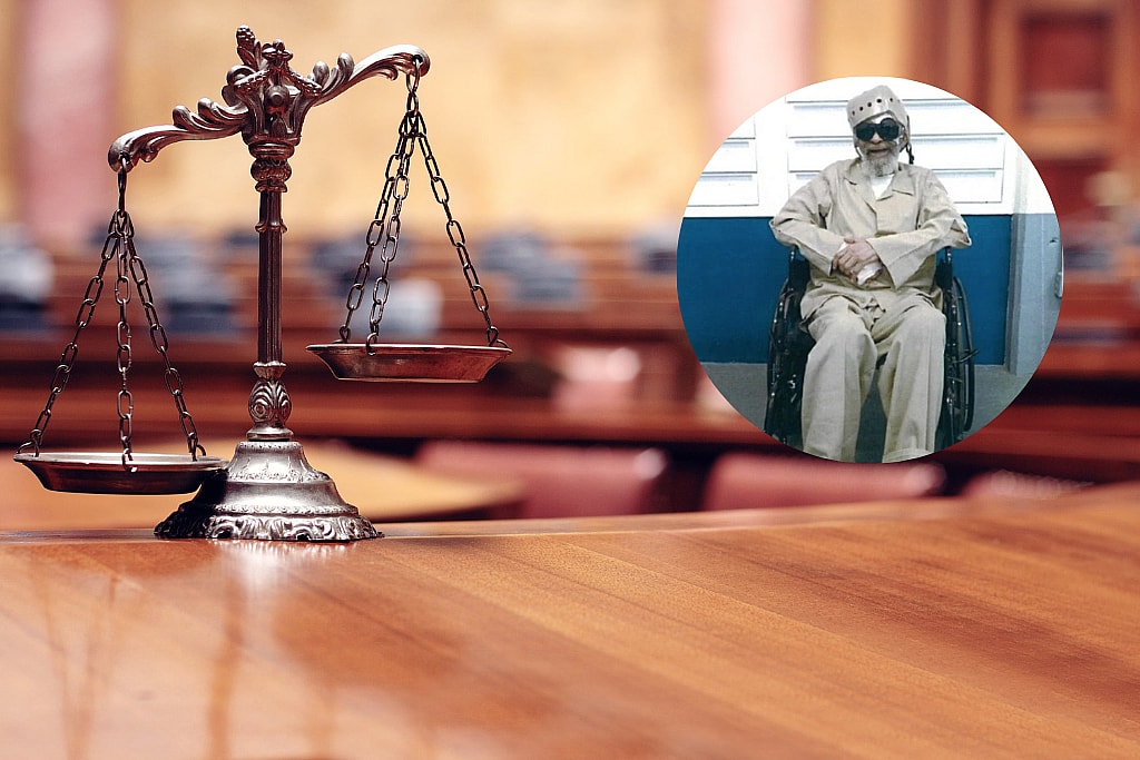 A photo of Charles "Sonny" Burton with a stock image of a courtroom