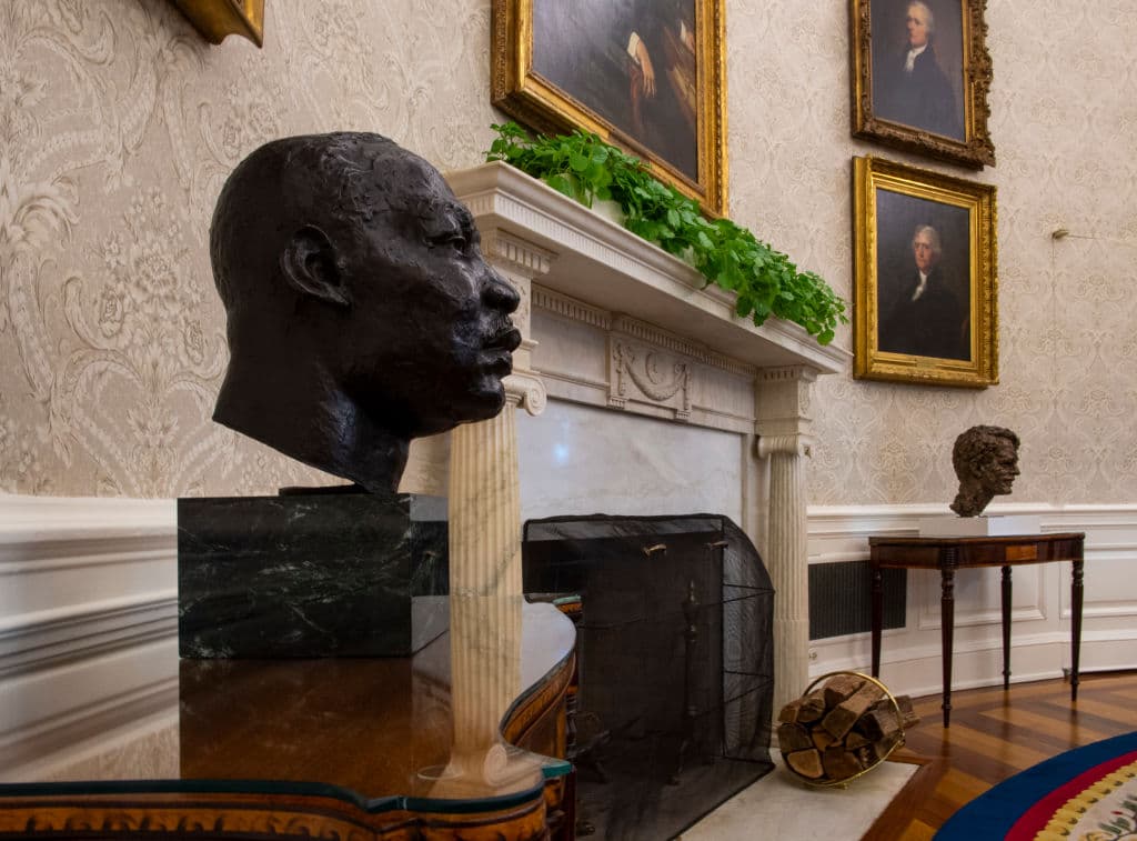 A sculpted bust of Dr. Martin Luther King, Jr., adorns a table