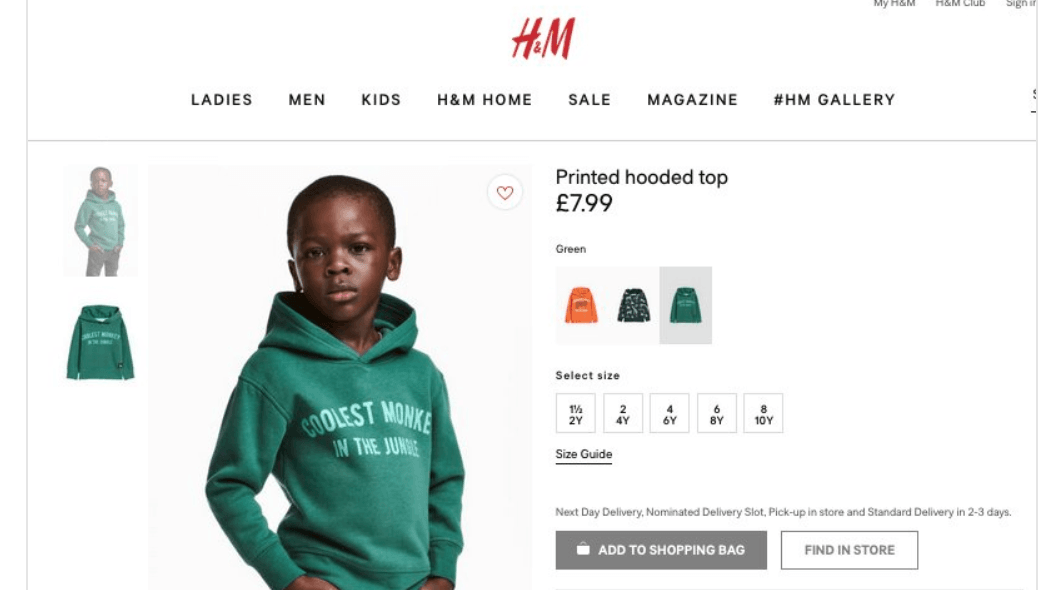 racist hoodie HM little boy thegrio.com