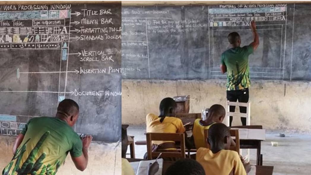 Microsoft donates computers to teacher in Ghana. (FACEBOOK / OWURA KWADWO HOTTISH) thegrio.com