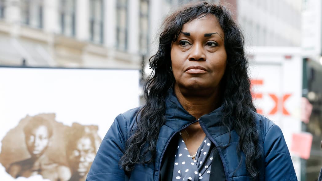 In this March 20, 2019 file photo Tamara Lanier attends a news conference near the Harvard Club, in New York. Lanier, of Norwich, Conn., is suing the Harvard University for "wrongful seizure, possession and expropriation" of images she says depict two of her ancestors. Descendants of a Harvard professor who commissioned a series of 1850 photos of slaves say they're backing the lawsuit against the university. (AP Photo/Frank Franklin II, File)