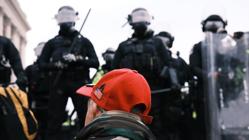 Trump supporters gather outside the U.S. Capitol building following a "Stop the Steal" rally on January 6, 2021