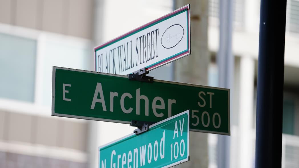 Tulsa "Black Wall Street" sign is seen during the Juneteenth celebration