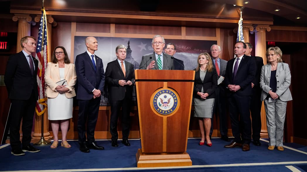 Senate Minority Leader Mitch McConnell (R-KY) speaks at a news conference