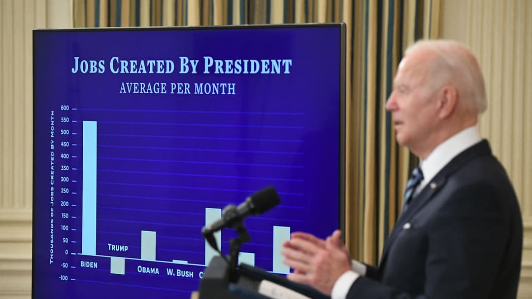 President Joe Biden speaks about the January jobs report