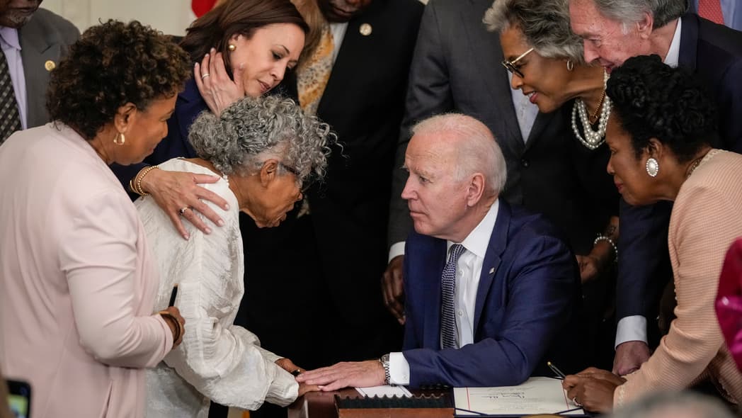 Activist Opal Lee speaks to President Joe Biden