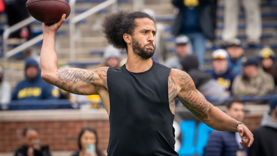 Colin Kaepernick participates in a throwing exhibition