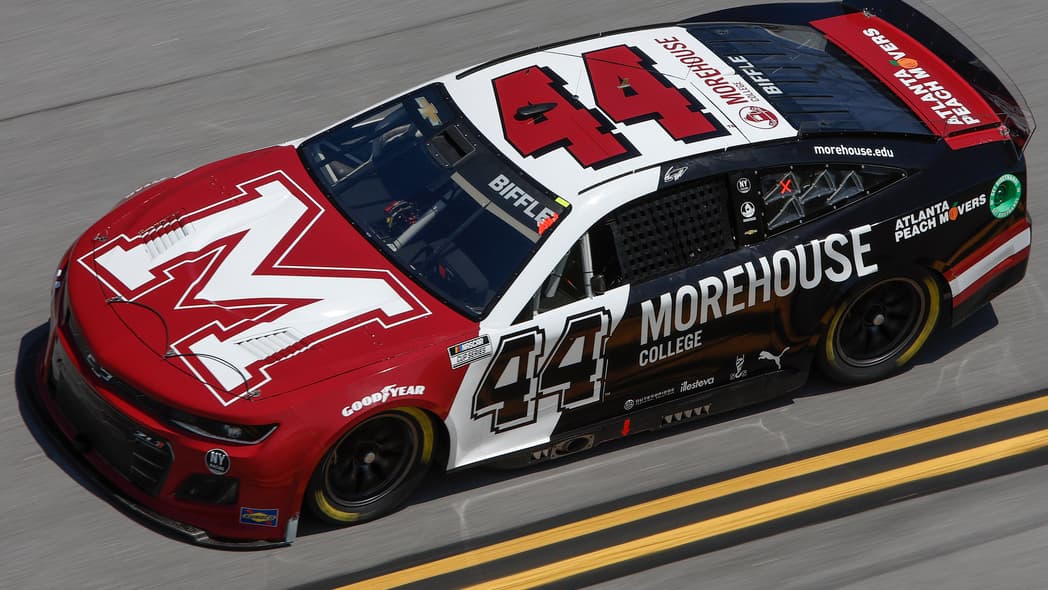 Greg Biffle drives the No. 44 Morehouse College Chevrolet during qualifying for the NASCAR Cup Series