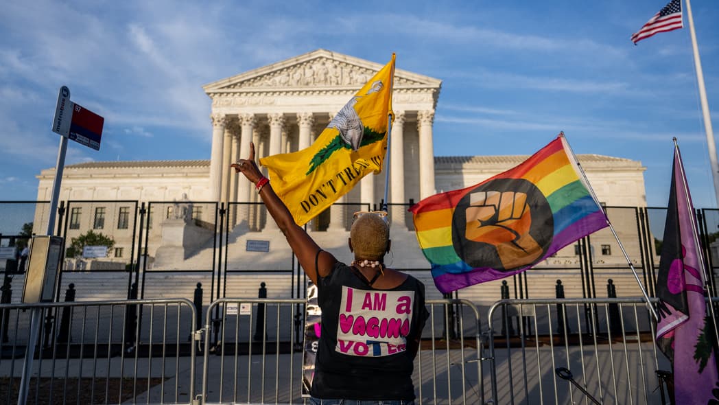Nadine Sciler dances in front of the Supreme Court Building
