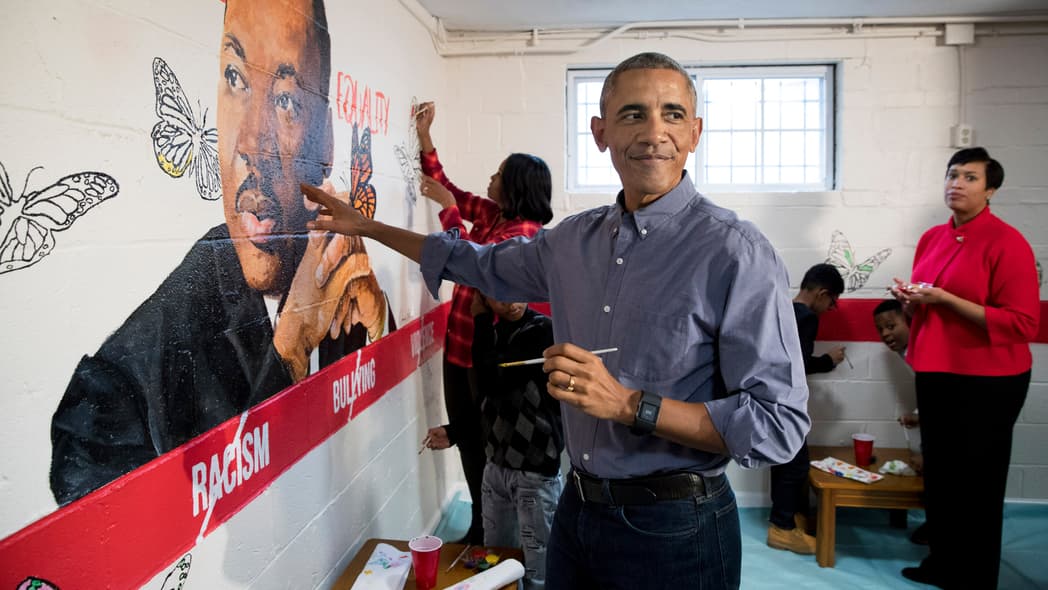US President Barack Obama participates in service event for Martin Luther King Jr. Day