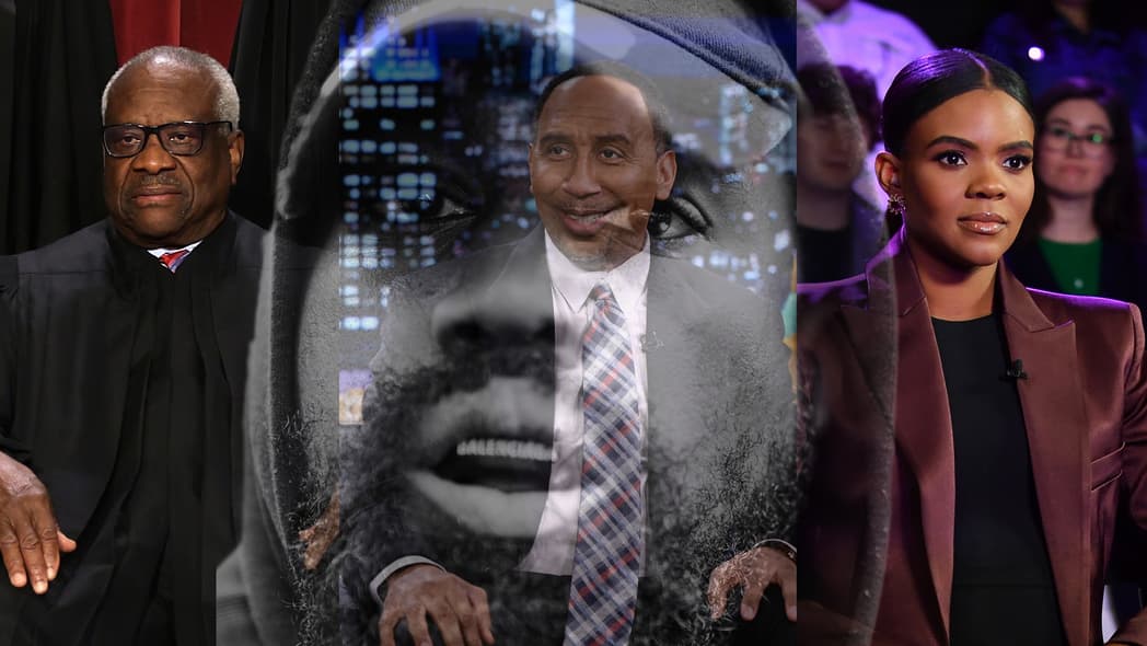 Illustration with Clarence Thomas, Kanye West and Candace Owens