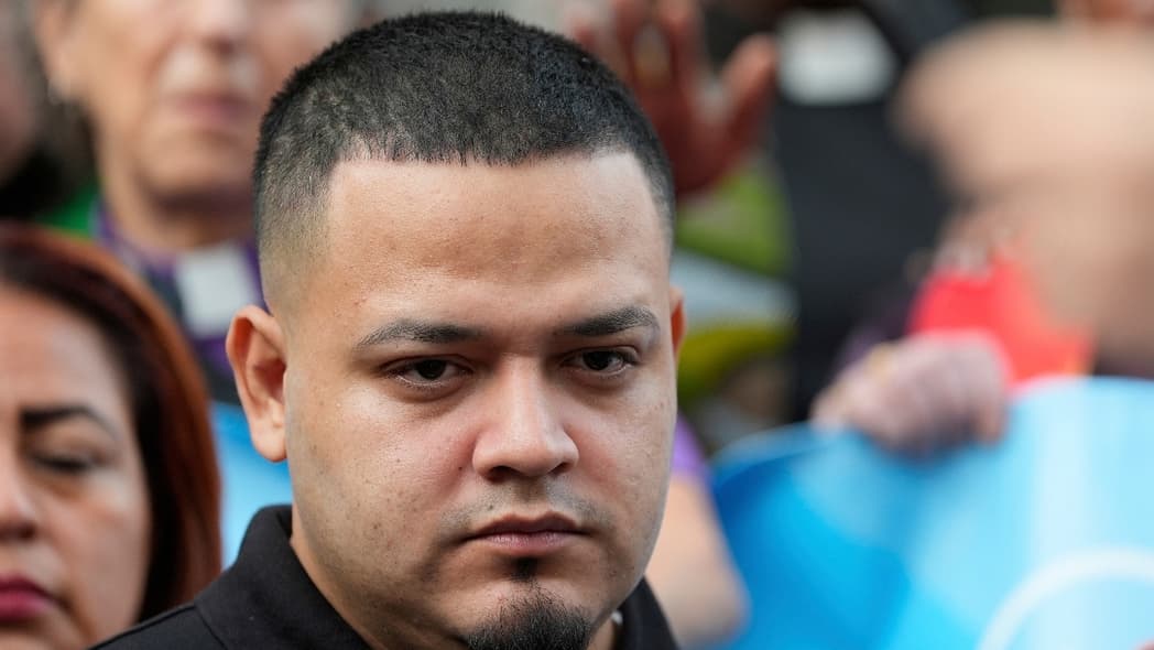 Kilmar Abrego Garcia at a protest rally in Baltimore, Maryland