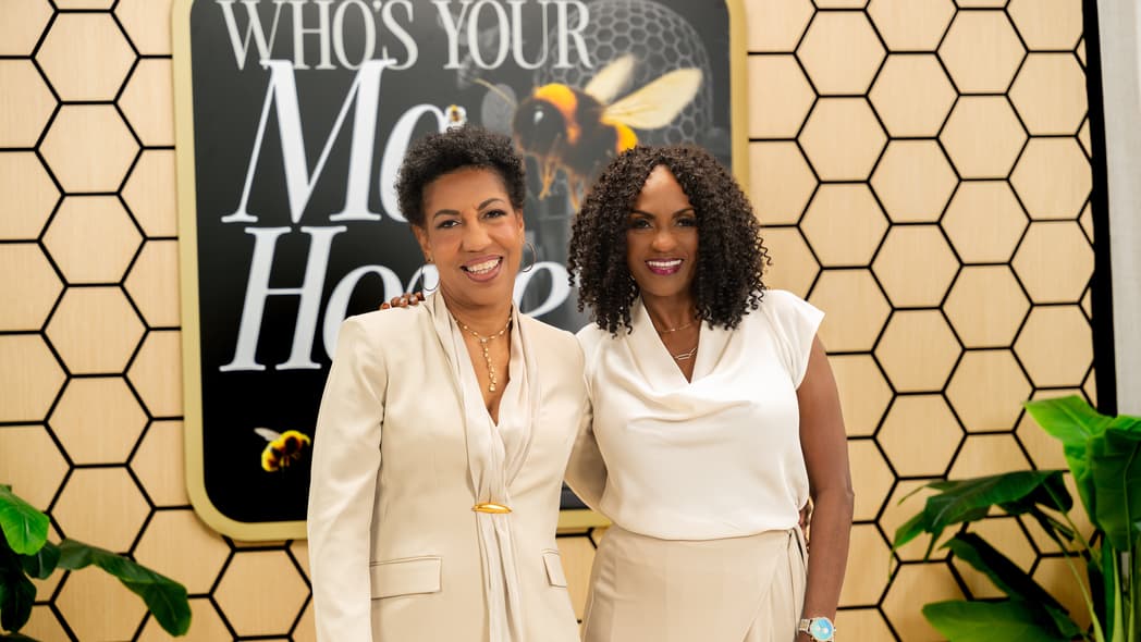 Teri Williams and Suzan McDowell on the set of the "Who's Your Ma Honey?" podcast.