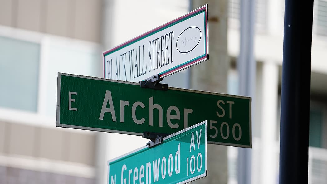 Tulsa "Black Wall Street" sign is seen during the Juneteenth celebration