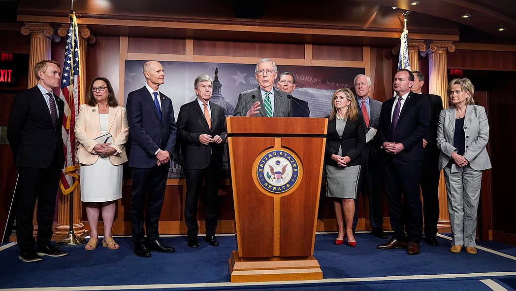 Senate Minority Leader Mitch McConnell (R-KY) speaks at a news conference