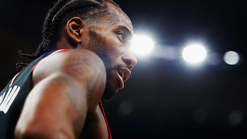 BOSTON, MA - NOVEMBER 16: Kawhi Leonard #2 of the Toronto Raptors looks on during the first half against the Boston Celtics at TD Garden on November 16, 2018 in Boston, Massachusetts. (Photo by Tim Bradbury/Getty Images)