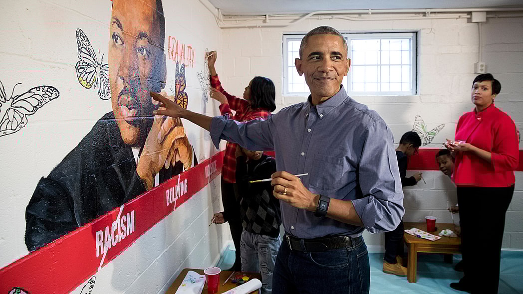 US President Barack Obama participates in service event for Martin Luther King Jr. Day