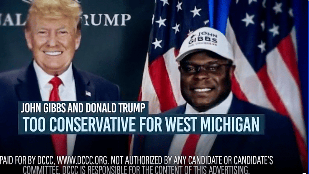 An ad featuring former President Donald Trump and Michigan Republican candidate John Gibbs