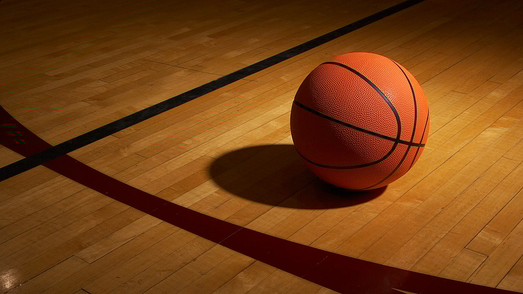 A basketball on a court