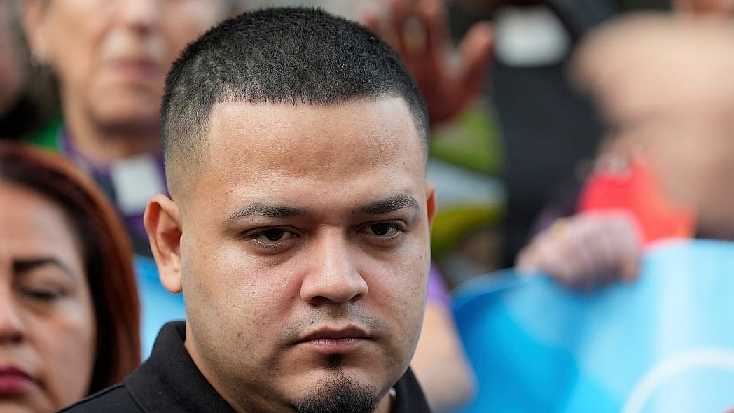 Kilmar Abrego Garcia at a protest rally in Baltimore, Maryland