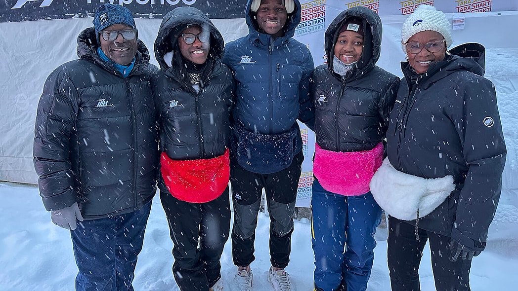 The Rivers family, from left, Henri, Henniyah, Henri IV, Helaina and Karen Rivers pose for a photo in Beaver Creek, Colorado