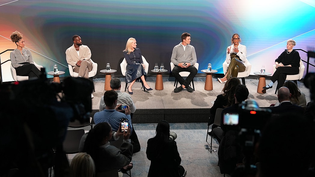 Ally Love, Dwyane Wade, JPMorgan Wealth Management CEO Kristen Lemkau, Tom Brady, A’ja Wilson and Megan Rapinoe during the JPMorganChase Athlete Council meeting on March 18, 2026.