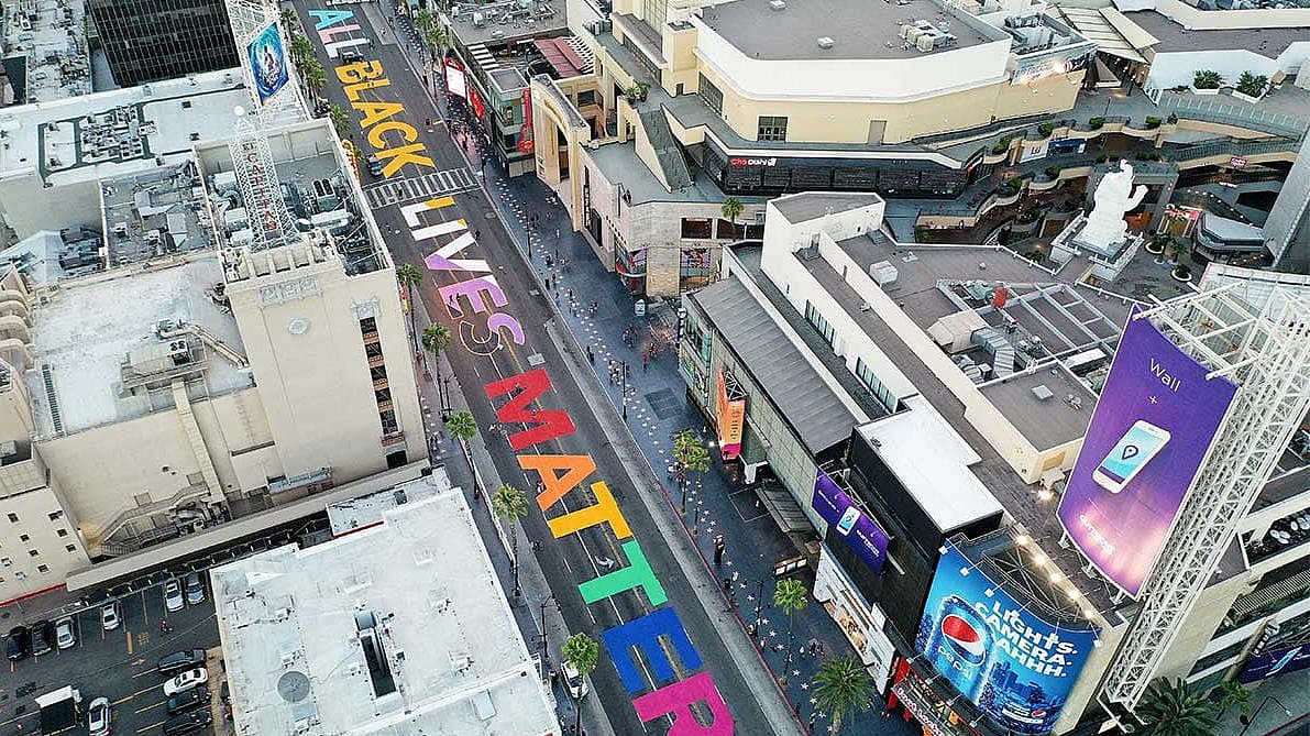 All black lives matter painted on Hollywood street