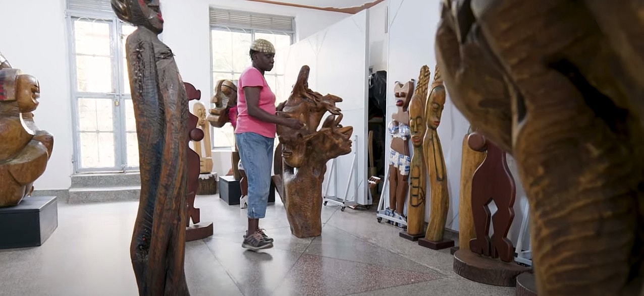 Lilian Nabulime with some of her work