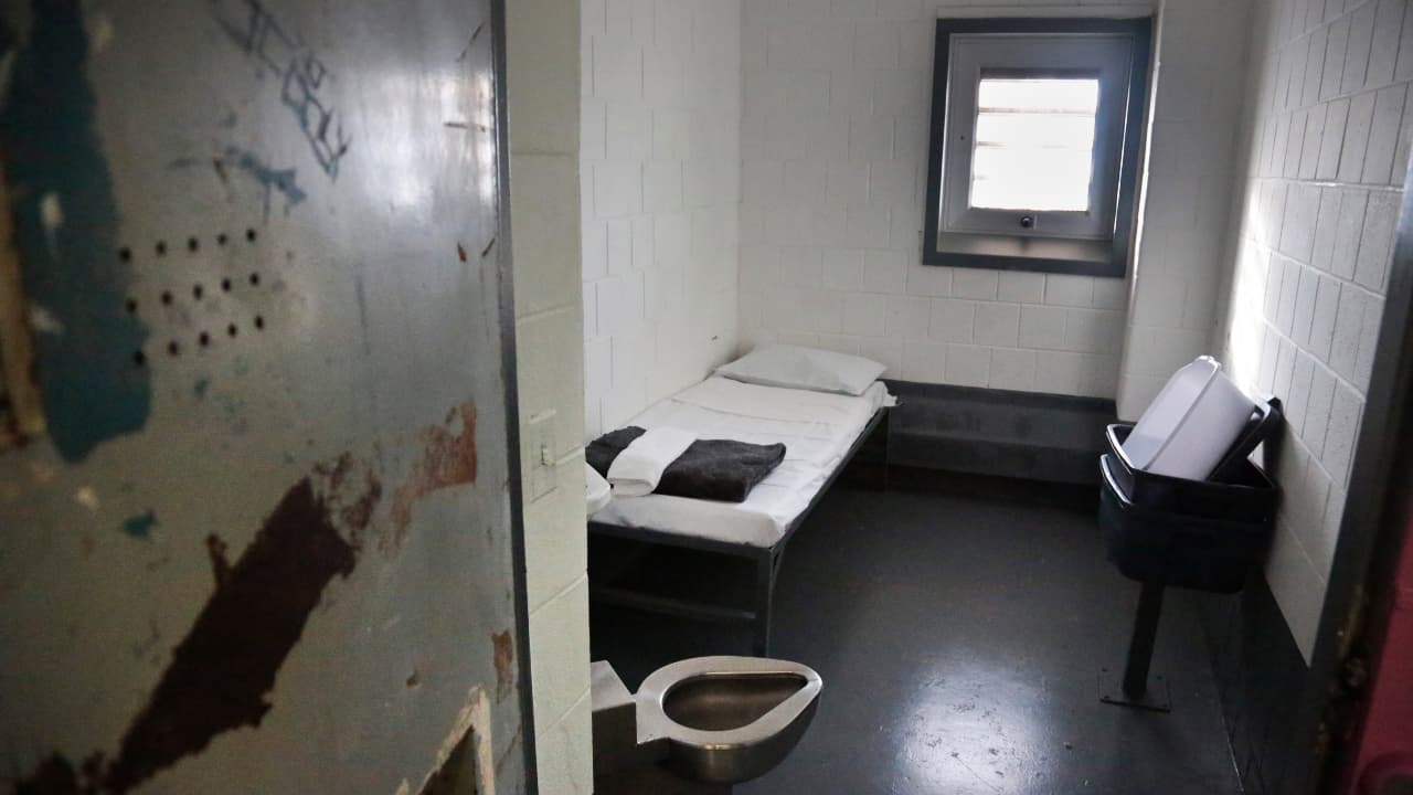 A solitary confinement cell at New York’s Rikers Island jail