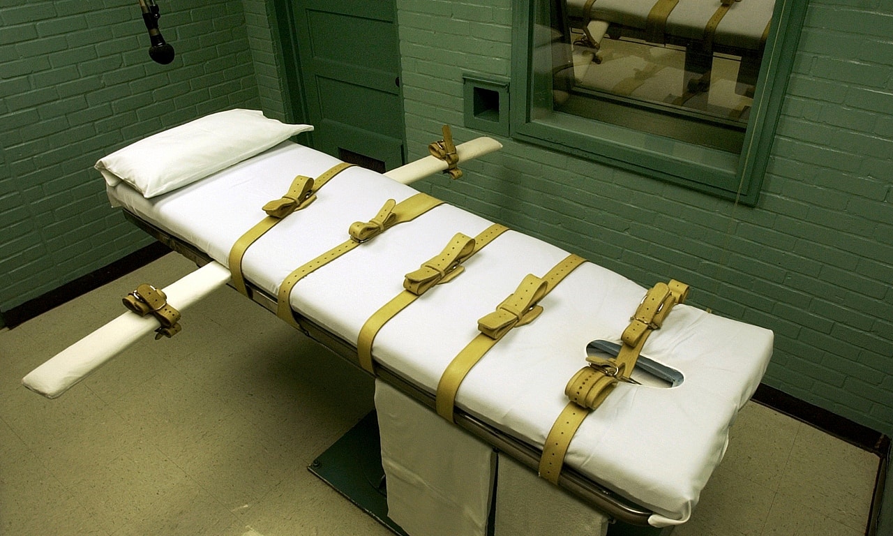 The gurney in the death chamber in Huntsville, Texas