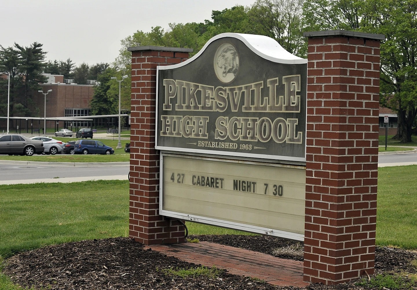 The Pikesville High School sign